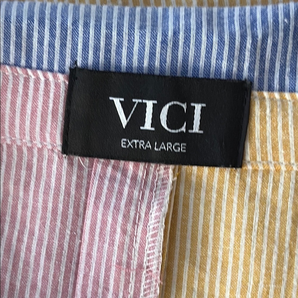 VICI Colorblock Striped Button Down Long Sleeve Shirt Women's Size XL - Picture 2 of 9